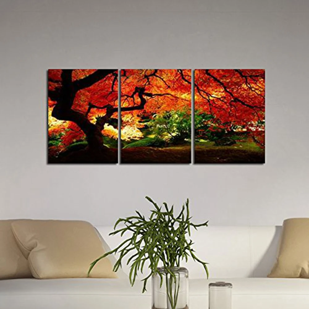Росписи на холсте жикле печать Wall Art Красный кленовое картины с деревьями для