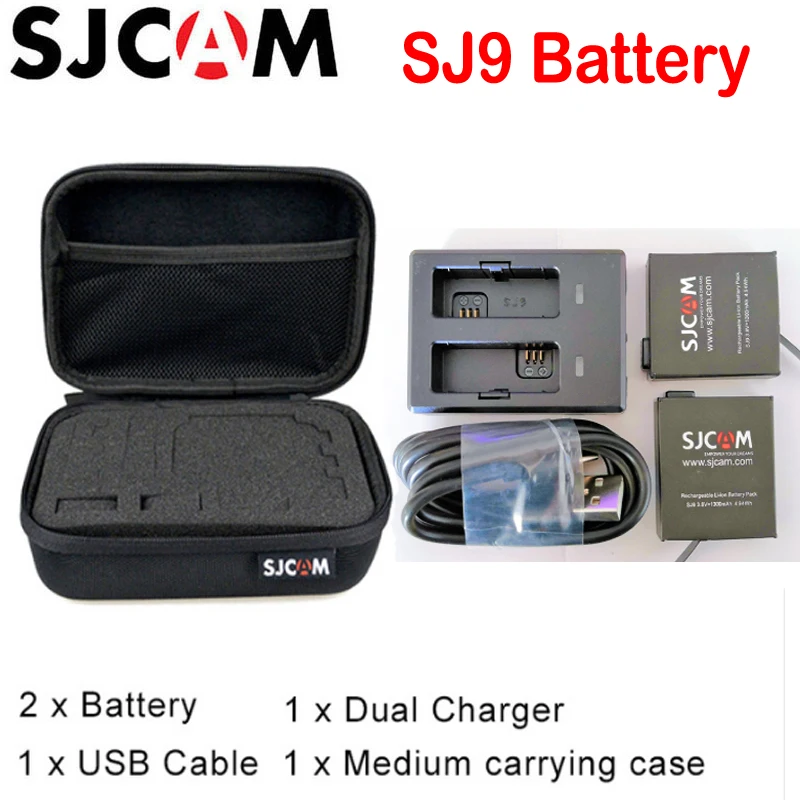 Аккумулятор SJCAM SJ9(2 шт батареи+ двойное зарядное устройство) 1300mAh литий-ионная аккумуляторная батарея для экшн-камеры SJCAM SJ9 - Цвет: Option 2