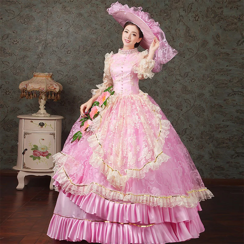 

Summer Medieval Marie Antoinette Ball Gowns Women Dance Costume Princess Christmas Pink Gown