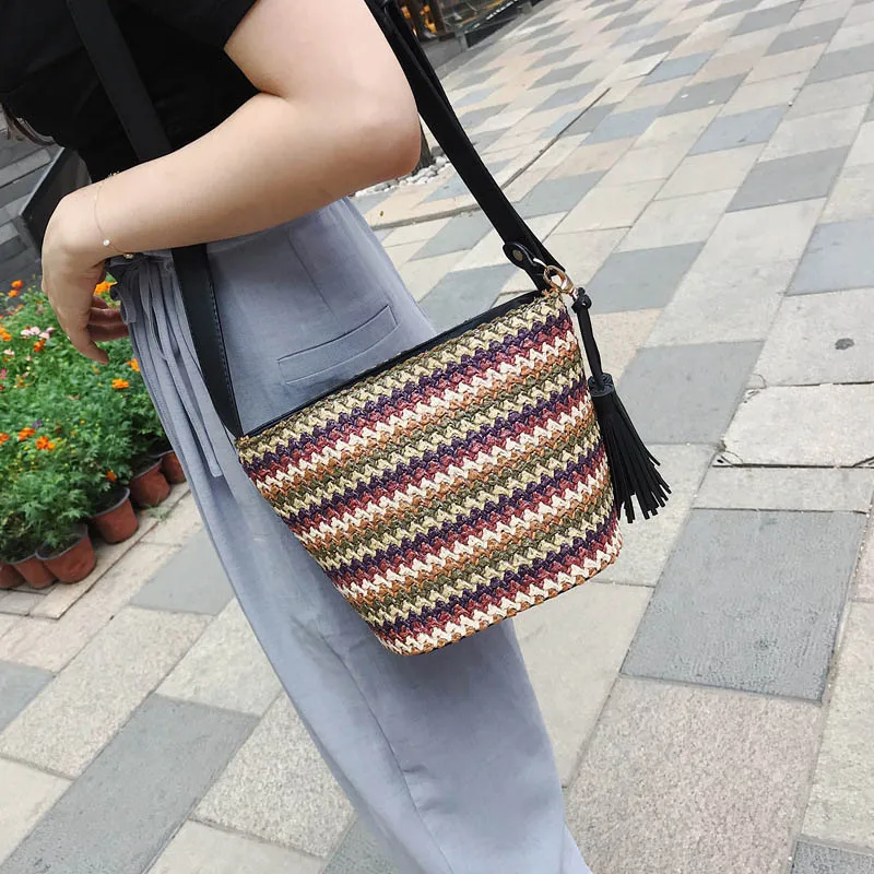 Women Tassel Beach Straw Bag Bohemian Female Summer Holiday Handbag Fashion Woven Lady Shoulder Bag Travel Mini Crossbody SS3272 (1)