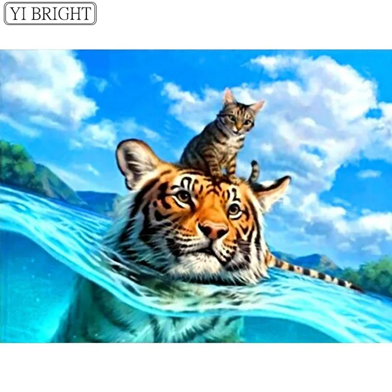 

5D DIY Full Square Diamond Painting Cross Stitch Tiger and cat 3D Diamond Embroidery Rhinestone Mosaic Home Decor