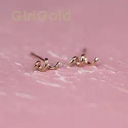 14 K Solid Gold Spring twirl серьги-гвоздики супер изящный мини Минимальный