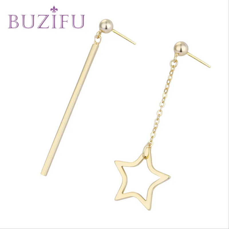 BUZIFU Новый Геометрия асимметрия 925 Silver Star Металл кисточкой серьги для Для женщин