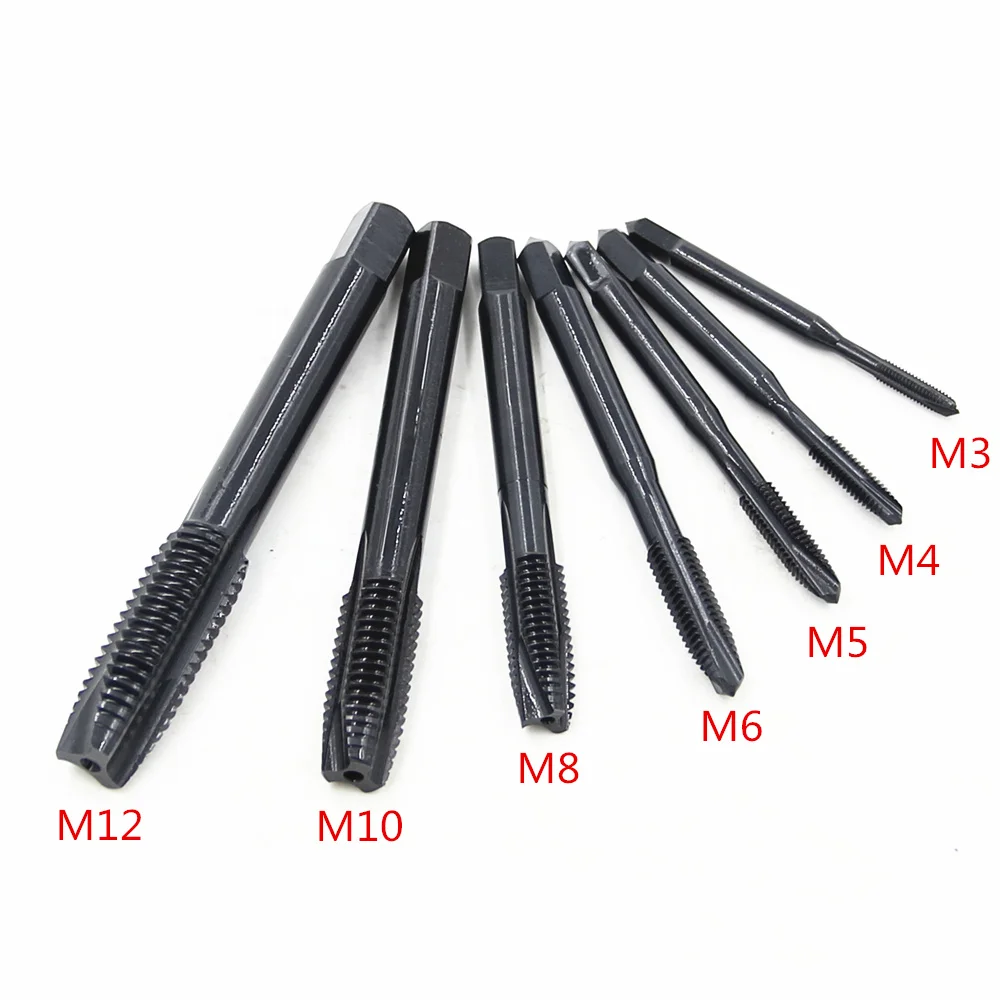 

FGHGF 7PCS HSS6542 Nitriding Screw Thread Machine Apex Tap M3-M12 Straight Flutes Tap Drill Set