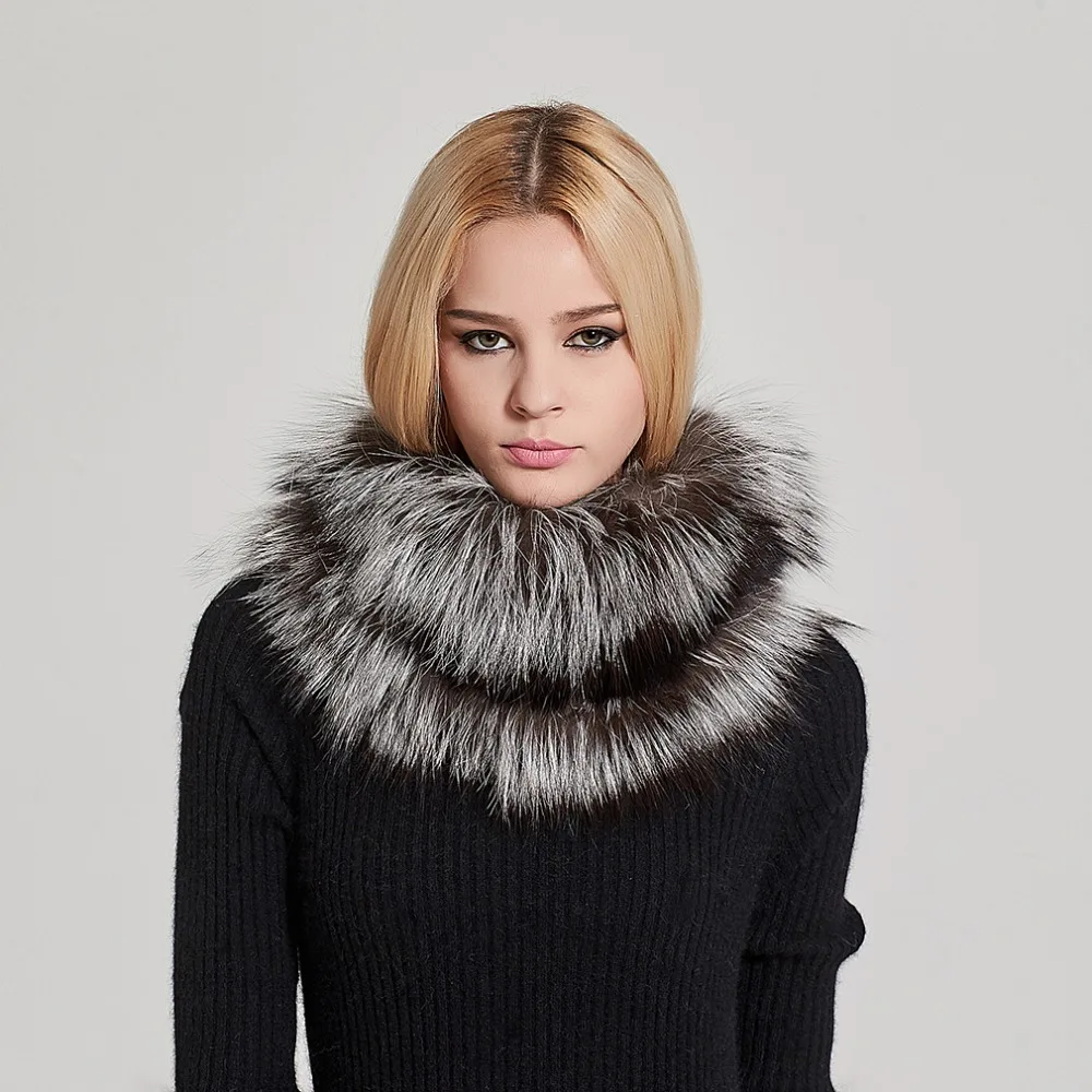 Real Fur Scarf Women's Real Silver Fox Fur Scarf Natural Fur infinity