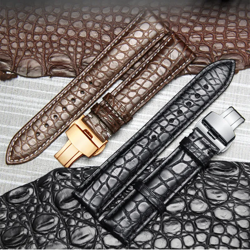 

High-end Crocodile Alligator Leather Watch Band Strap Replacement Deployment Double-Push Buckle for Luxury Watches 20 22 24mm