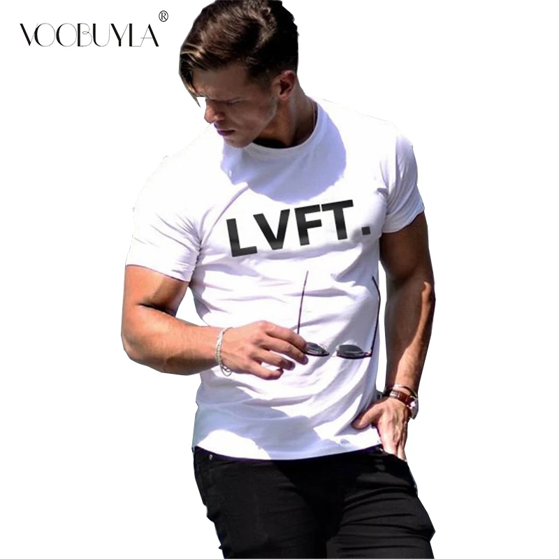 

Voobuyla 2019 summer Shirt Cotton GYM Fitness Men Clothing Sports T Shirt Male Print Short Sleeve Plus Size 3XL Running T Shirt