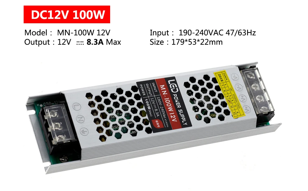 Ультратонкий импульсный источник Питание DC 12V LED трансформаторы 60W 100W 150W 200W 300W AC190-240V драйвер для Светодиодный полоски