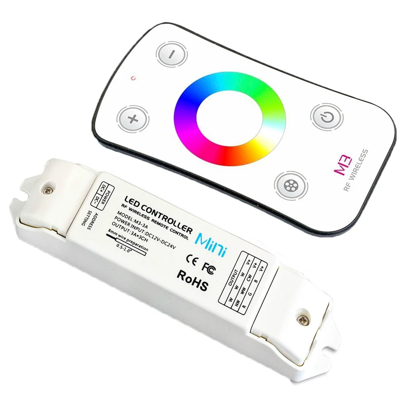 

New LTECH DC 12V 24V Input 3Ax3CH 9A Output 2.4GHz RF Wireless Remote Color Ring Control Touch Panel Led RGB Strip Controller