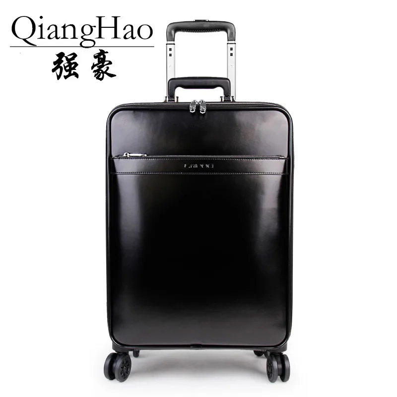 Мужская сумка для путешествий из натуральной кожи в стиле ретро, сумка для багажа, 20 дюймов, сумка для путешествий, чемоданы на колесах деловой чемодан на колесиках, коробка для полетов - Цвет: Black Rectangle