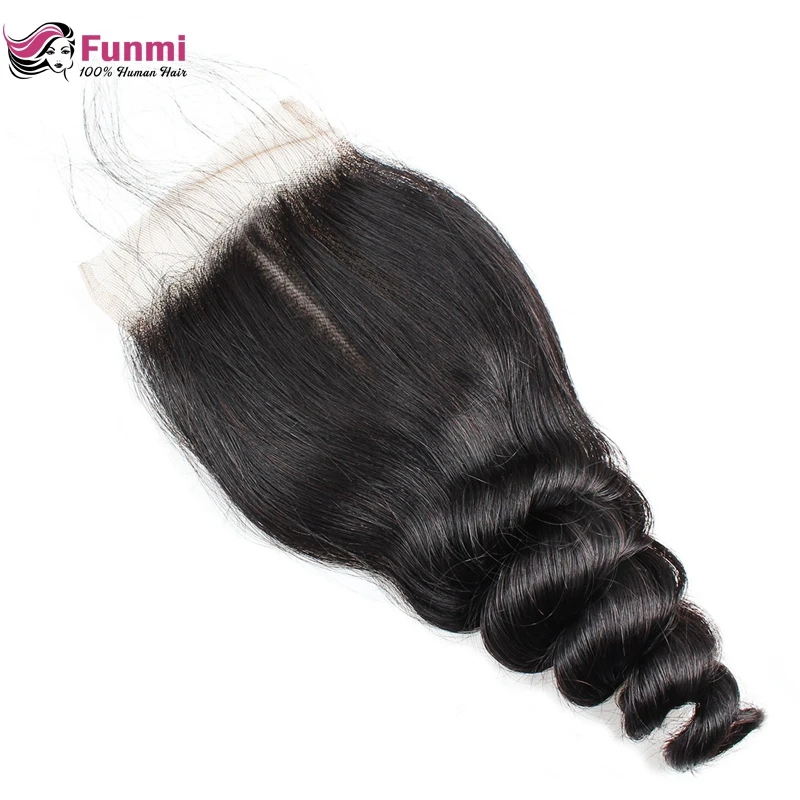 Funmi волосы 4*4 Кружева Закрытие индийские девственные 130% плотность свободная