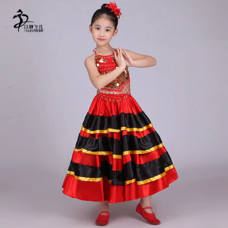 Child Belly& Flamenco dance skirts red spanish dance skirts costumes for girls 360 degrees, 540