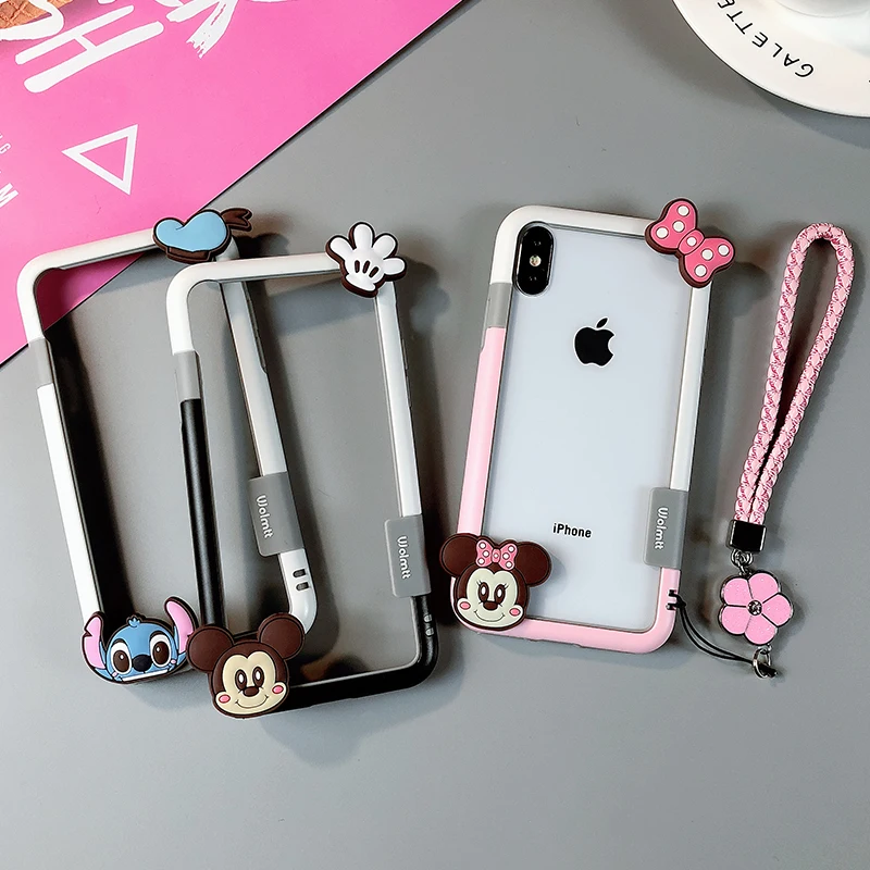 

For iphone XS max cartoon stitch Daisy bumper Soft Shockproof frame For iPhone 8plus X XR 7 7plus 6 6S 6Sp monsters +strap