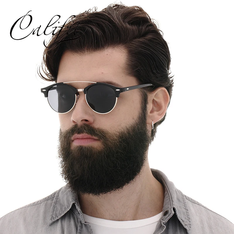 Buy CALIFIT Retro Round Black Mirror Sunglasses Women