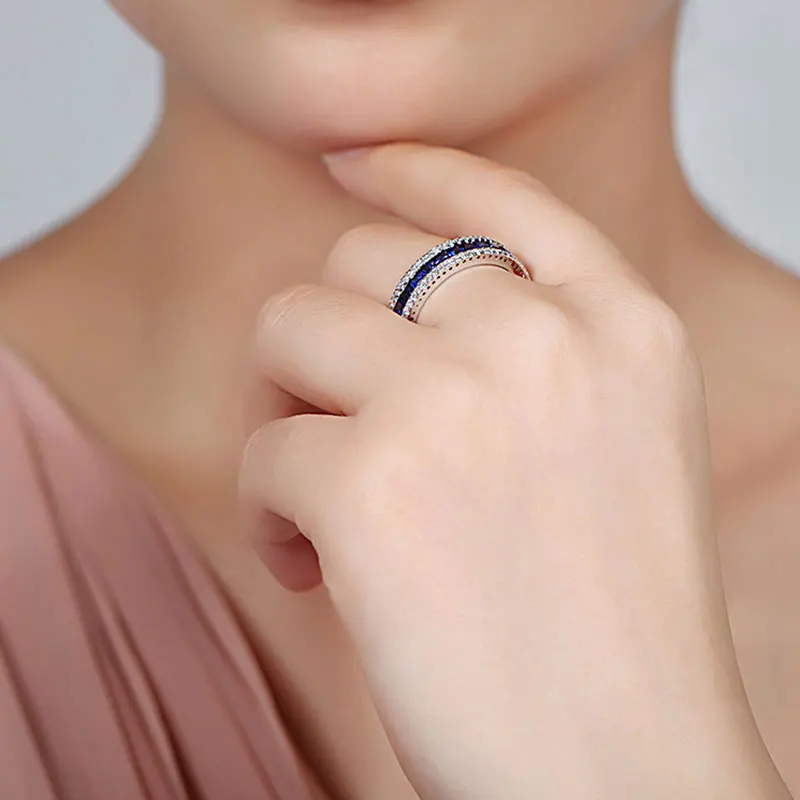Ruby Sapphire Spinel Ring For Women Clear Red Blue Zircon Vintage Round Rings S925 Silver Wedding Bands Fine Jewelry silver rings silver ring wedding rings gemstone ring