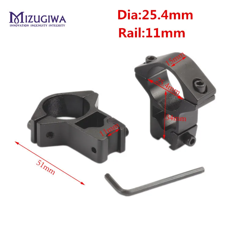 MIZUGIWA Tactical 1'' 25.4mm Ring 11mm Dovetail Rifle Scope Mount Rail