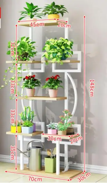 Balcony flower shelf floor-standing green flower stand living room wrought iron fleshy flower rack shelf multi-layer hanging fra