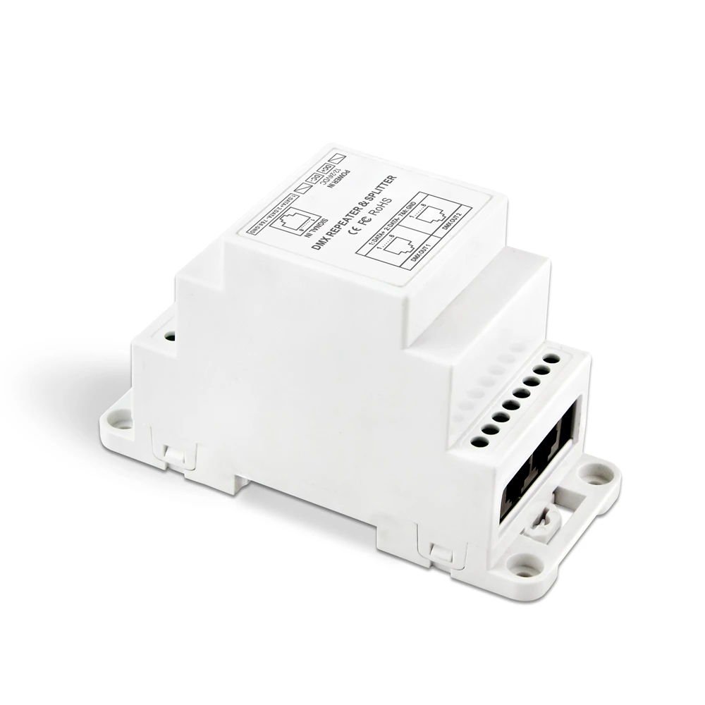 DIN Rail led DMX512 усилитель сигнала Один входной канал, два выходных канала DMX контроллер BC-812-DIN-RJ45 DC12-24V