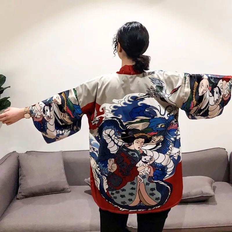 Кимоно Женская блузка весна лето японская мода Obi Yukata пляжное кимоно кардиган Haori японский косплей кимоно FF2094