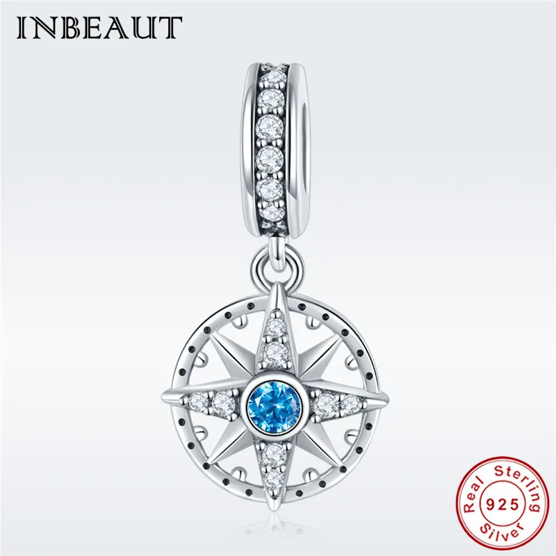 

fit Pandora Charm Bracelet Real 925 Sterling Silver Blue Zircon Ocean Wind Anchor White CZ Beads Pendant for Original Necklace