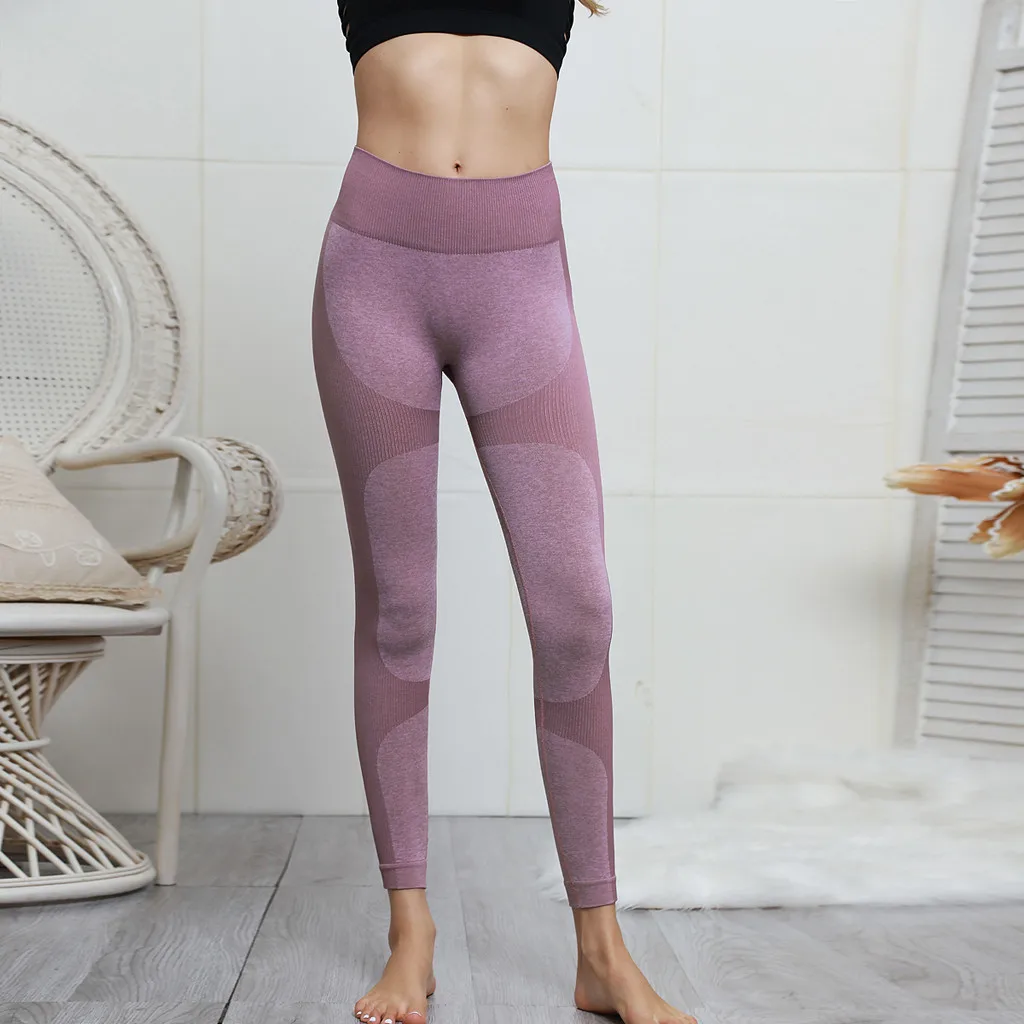 Solid Splice High-waist Yoga Pants Seamless Push Up Leggins Sport Women Fitness Running Yoga Pants Leggings Gym Sport Pant#py