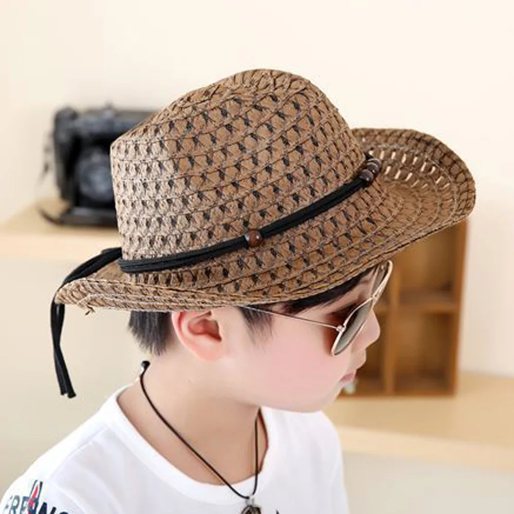 Детские летние ковбойские соломенные шляпы Дети Мальчики Твердые крышки красивый мальчик шляпа новорожденный мода солнцезащитный козырек для пляжа
