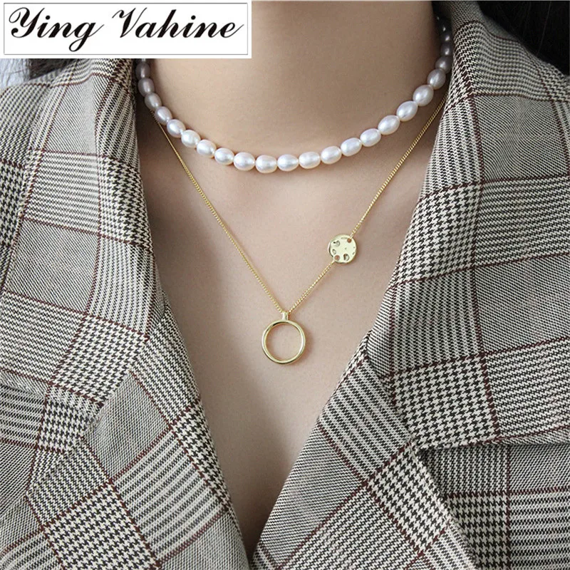 

ying Vahine Pendant Necklace 925 Sterling Silver Geometric Circles & Concave and Convex Circle Card Necklace for Women