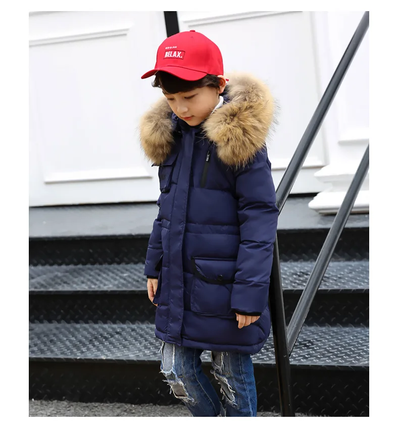 Детское пуховое пальто куртка для мальчиков зимняя детская пуховая одежда для детей от 2 до 12 лет Водонепроницаемая теплая ветрозащитная Верхняя спортивная одежда