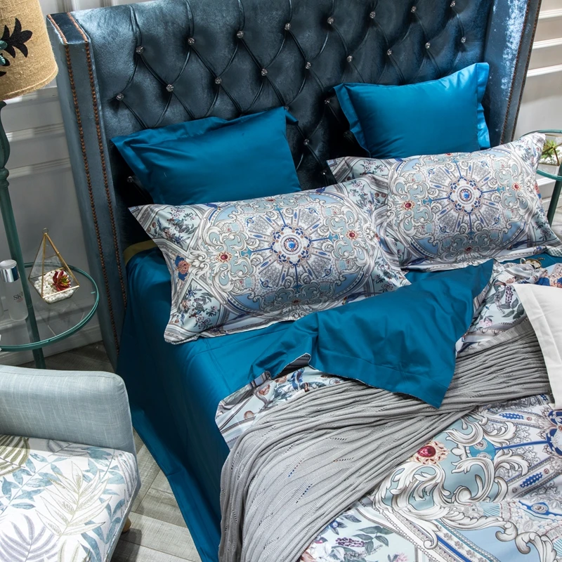 Waliicorners 60S Egyptian Cotton Royal Luxury Bedding set King Queen Size boho Bed set Duvet Cover Bedsheet set parrure de lit 18 10