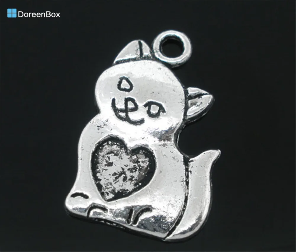 

Doreen Box Lovely 40 PCs Silver Tone Cat/Heart Charms Pendants 22x14mm (B04843)