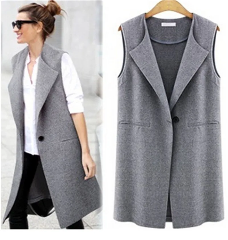 

Female Vest Sleeveless Coats Single Button Brief Women 'S Vests Female Spring Waistcoat Turn -Down Collar Casual Vest