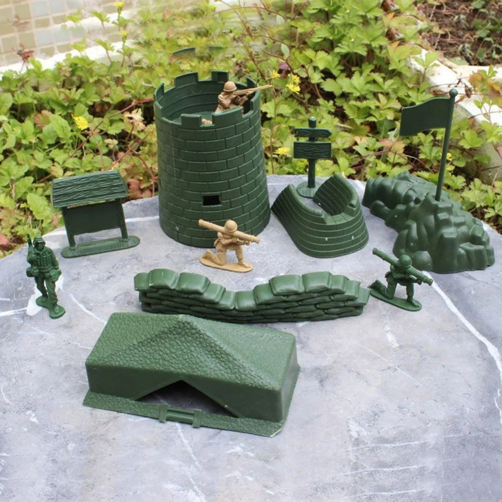 7 pcs Military Tent Sandbag U-shaped Bunker Roadblock Road Sign Banner Soldier Army Men Accessories Toy Playset | Дом и сад