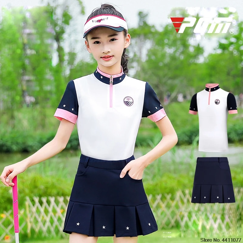

Teenager Girls Golf Breathable Skirts Set Short Sleeve Shirt Quick-drying Star Skirt Girls Tennis Badminton Golf Wear D0785