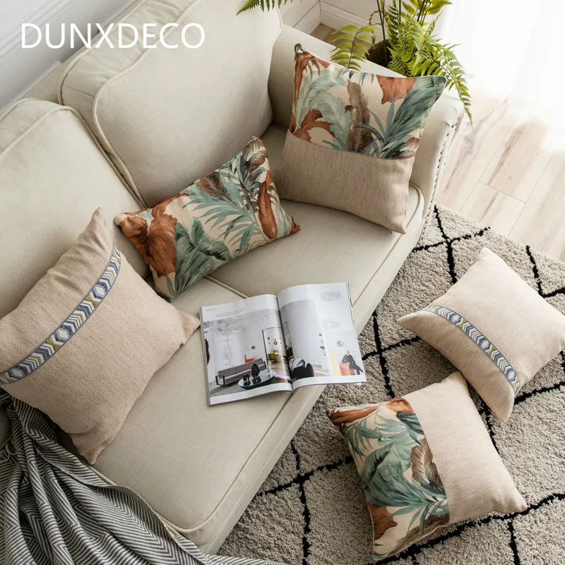 

DUNXDECO Cushion Cover Decorative Pillow Case Modern American Country Style Simple Palm Leaf Sofa Chair Bedding Textile Decor