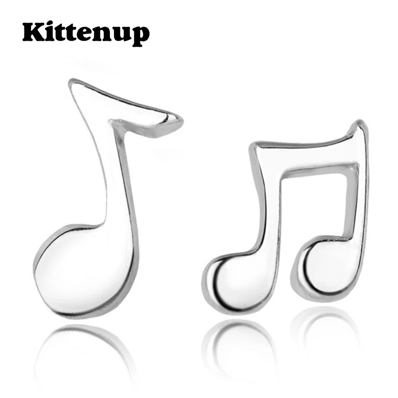 Kittenup fashion Cute Silver Plated Musical Note Stud Earrings for women Small Jewelry Girlfriend Gift | Украшения и аксессуары
