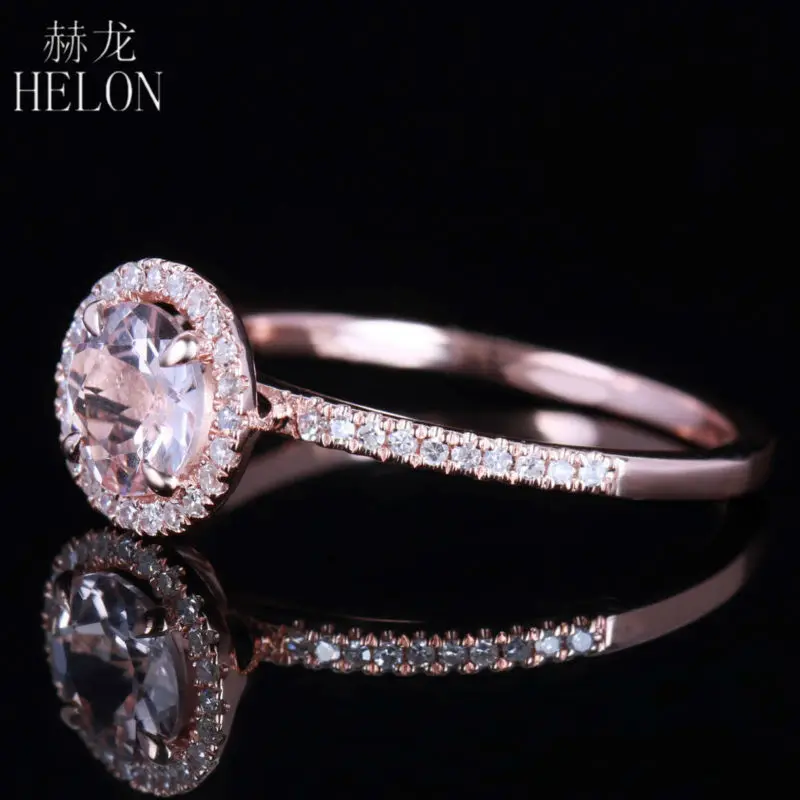 HELON Pave& Prong острые когти 6 мм круглые 0.717ct морганит 0.2ct Алмазы обручальные кольца твердые 10K обручальное кольцо из розового золота кольцо