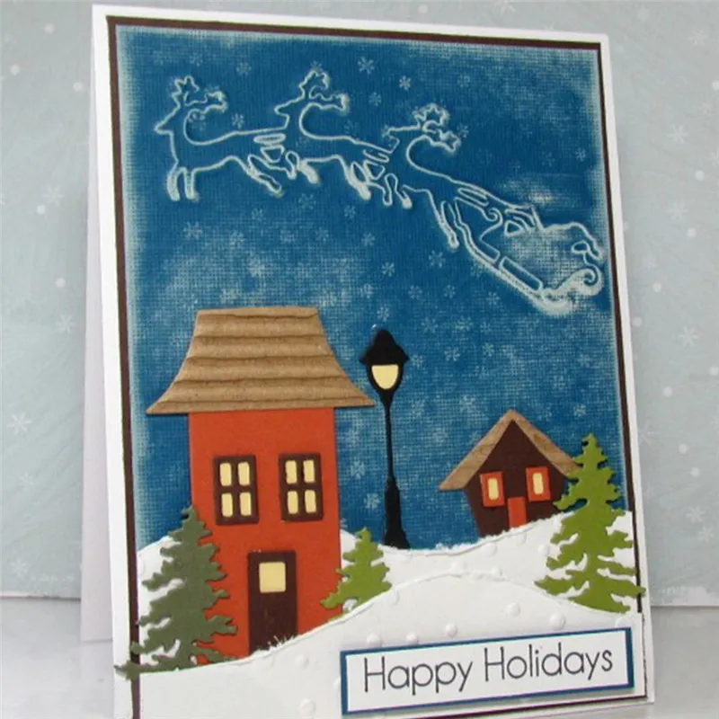 

Naifumodo House Tree Metal Cutting Dies for Scrapbooking Card Making Street Light Crafts Embossing Stencil emplate Crafts