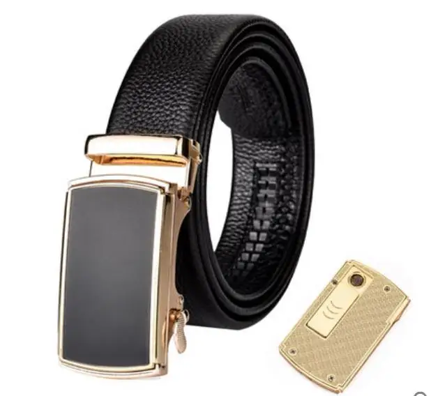 

Leather belts USB cigarette lighter creative personality windproof lighter metal lighter Men's genuine leather belt Detachable