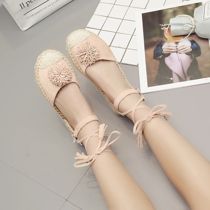 

2018 Spring and Summer Korean Bandage Straw Roman Sandals Student Flat Handmade Hollow Baotou Fishermen shoes