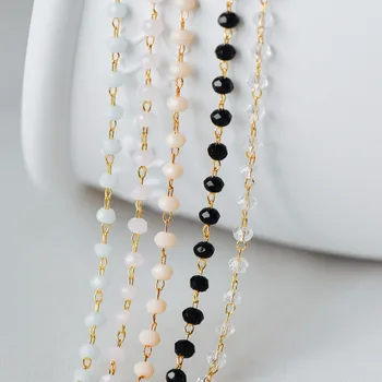 

Gold Crystal Beaded Chain 3mm Thin, Gold plated Brass Chain with Glass Rondelle Beads, Tarnish Resistant (#LK-180)/ 1 Meter=3.3