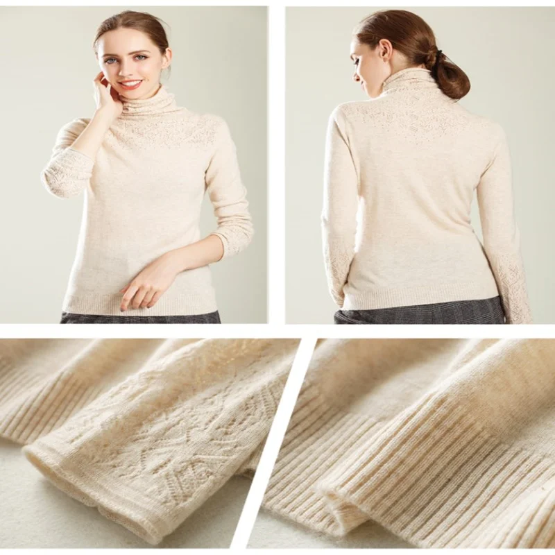 Cashmere wool sweater winter high collar Sweater 2018 New Casual Heaps Collar women solid long sleeve hollow knitted sweaters Cashmere wool sweater winter high collar Sweater 2018 New Casual Heaps Collar women solid long sleeve hollow knitted sweaters