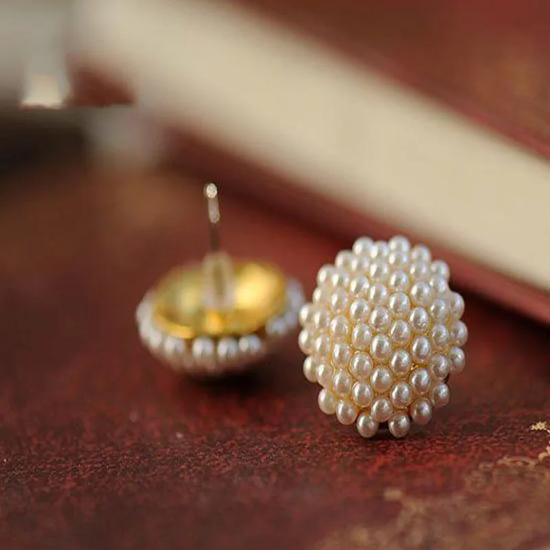 Female Por Gold White Beads Pearl Stud Earrings Mushroom Shape Female Por Gold White Beads Pearl Stud Earrings Mushroom Shape Earring Penntes Er955