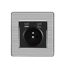 Черный двойной Usb зарядный порт 5 в 2.1a настенное зарядное устройство адаптер со светодиодным индикатором 16a французская розетка из нержавеющей стали панель