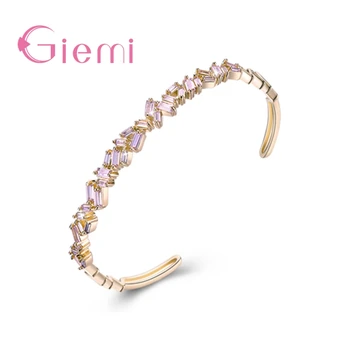 

Personality Gold Color High Quality Cubic Zirconia Opening Bracelets For Women Girlfriend Special Festival Present Jewelry