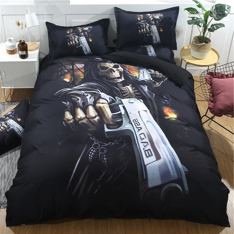 Lai Yin Sun Hot Sale 3d Skeleton Policer Skull Flame Bedding Set