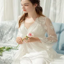 Высокое качество Модальные Кружевные ночные рубашки пижамы банные халаты сексуальная ночная рубашка одежда для невесты набор свадебный пеньюар халат 17269