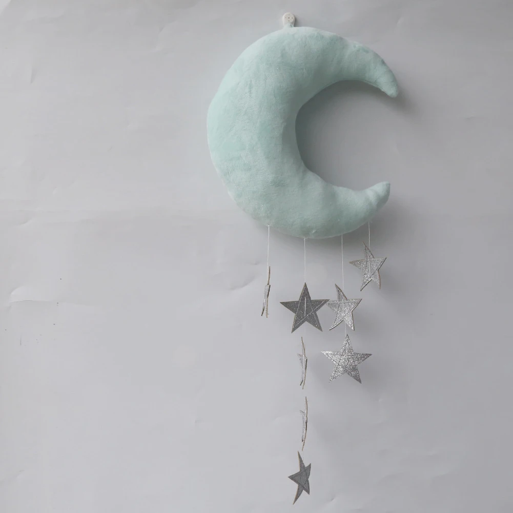 Steellwingsf Wall Backdrop Children Room Hanging Moon Stars Stuffed Decor for Baby Bedroom Green + Golden