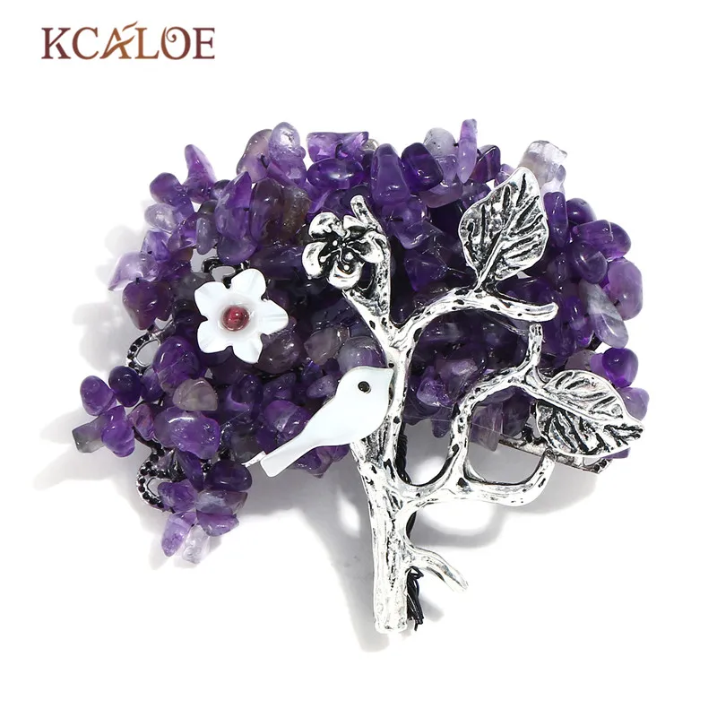 

KCALOE Irregular Purple Natural Stone Pins And Brooches Collar Pin Antique Silver Color Vintage Tree Brooch Women Pin Jewelry