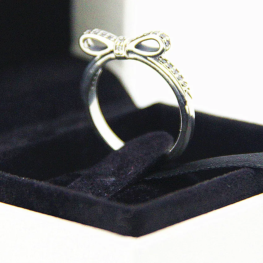 

Sparkling bow Ring 100% 925 Sterling Silver Clear Cz Rings for Women DIY Fine Jewelry PFR012