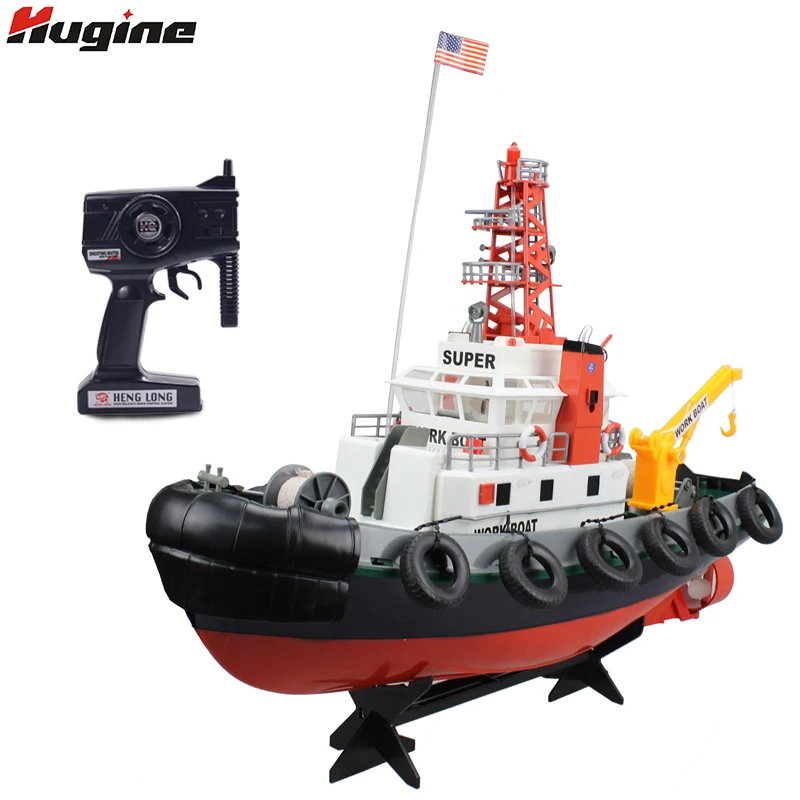 RC Boat Large Fire Ship 5 Channel 2.4G Remote Control Seaport Work Boat Fire Fighting Ship Model Electronic Kid Toys Hobby